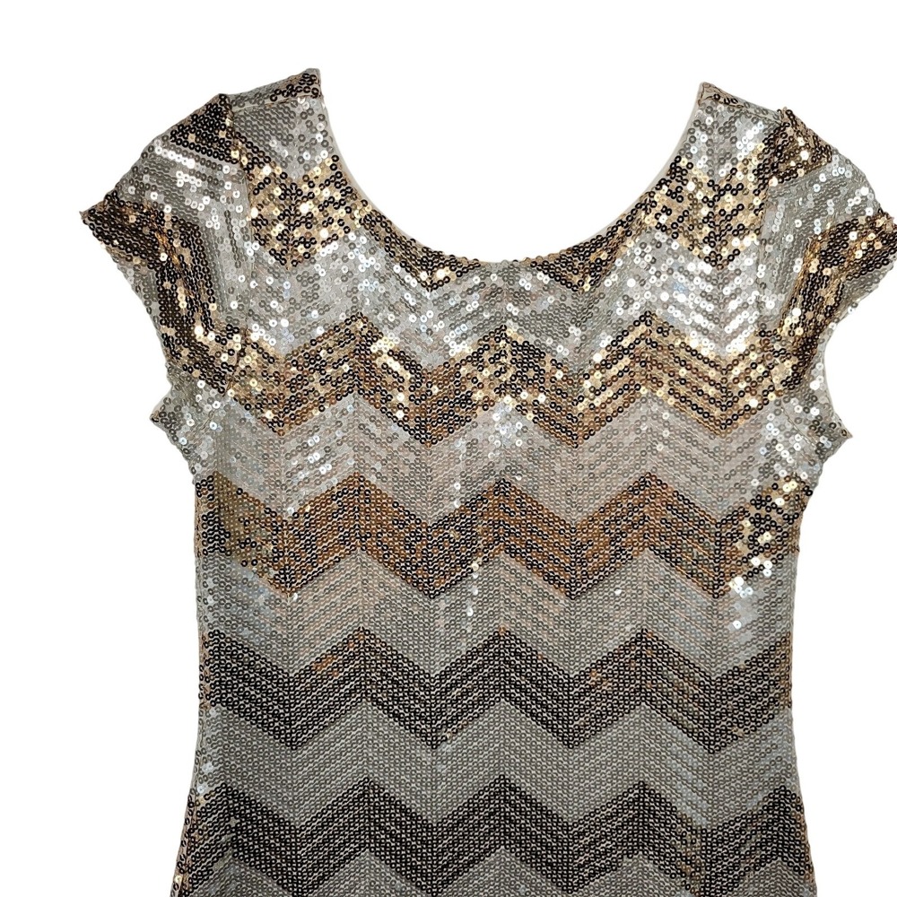 White House Black Market Dress Womens Small Metallic Sequin Chevron Sheath Mini - Picture 3 of 11